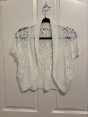 Derek Heart White Knit Short Sleeve Open Front Cardigan Sweater Size M